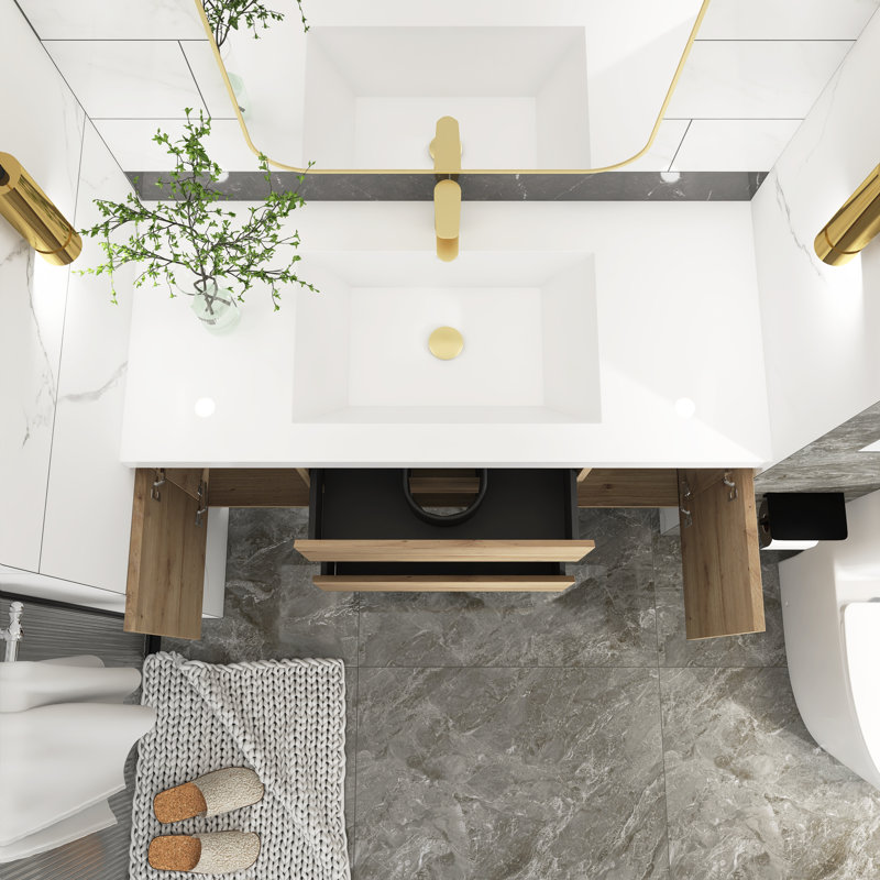 Meuble-lavabo simple avec plateau Makkiyah, Chêne