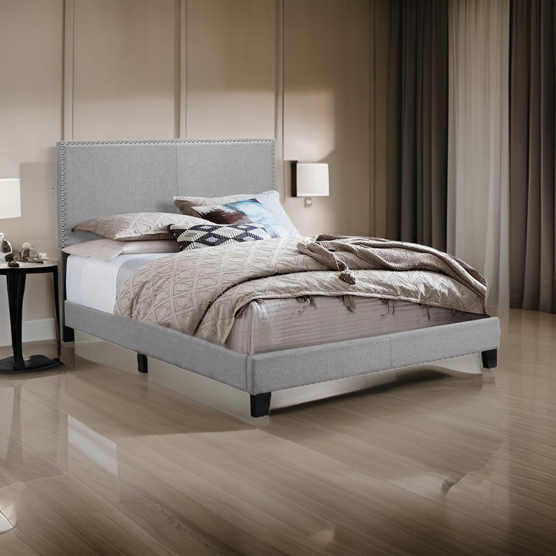Woodsum Upholstered Platform Bed, Gray, Twin