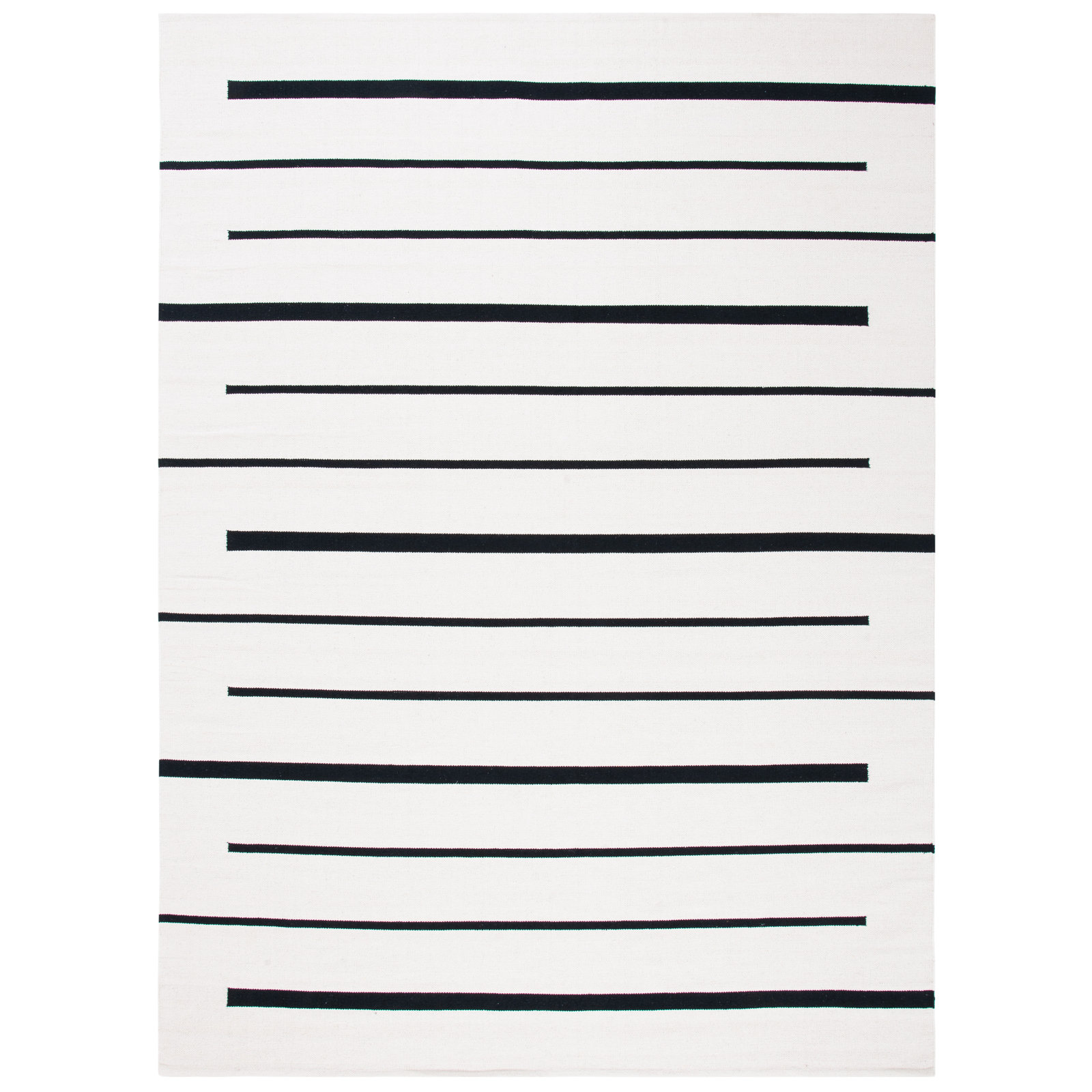 Mana Ivory Black Hand-Woven Striped Cotton Rug, Rectangle 6' x 9'