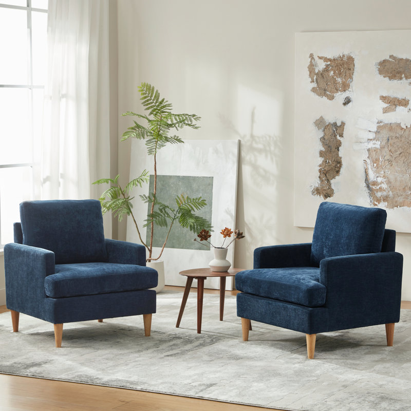 Bedri Armchair With Solid Wood Legs(Set Of 2), Blue