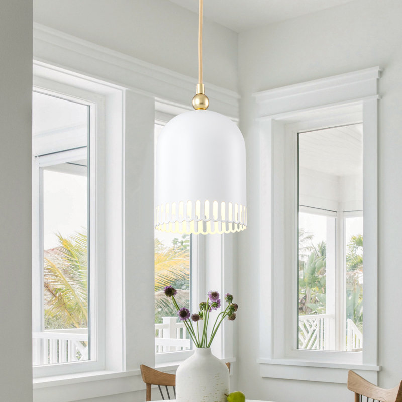 Luminaire suspendu en forme de dôme à 1 lumière en métal, réglable de 12 à 90 po, finition dorée / blanche, intensité variable E26