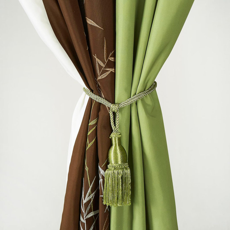Ivory and Green Bamboo Embroidery Light-Filtering Window Panel