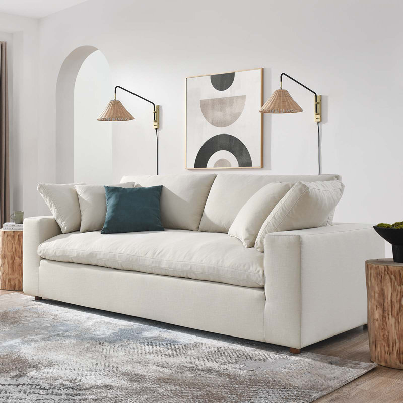 Light Beige Linen Lawson Sofa with Down Fill Cushions