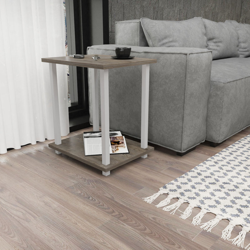 Monowi Square Side End Table, Dark Oak, White