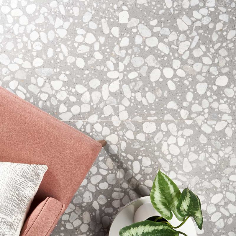 Terrazzo Italy Sacra 24x24 Honed Marble Tile, Sacra Grigio Gray