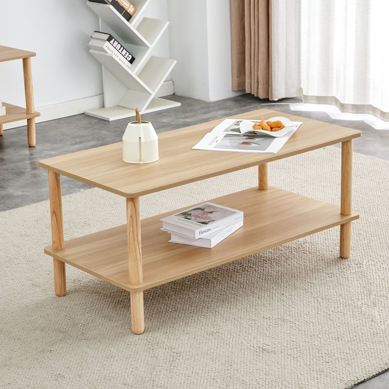 Table basse de salon, 2 rectangulaires, fabrication stable, ton de bois naturel rectangulaire avec solide +, facile à installer rapidement et sans effort, protection de plancher, noyer ou