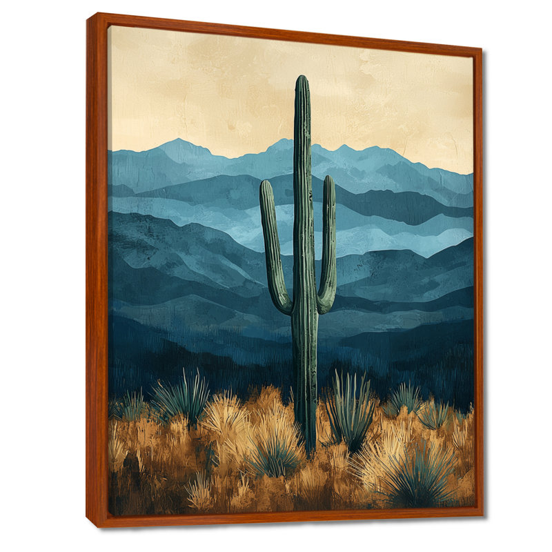 Margriet Cactus and Mountains I - Art mural de cactus pour le salon, Brun, H 32 po x l 24 po