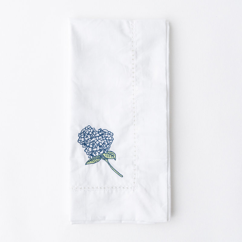 Hydrangea Stem Embroidered Dinner Napkin