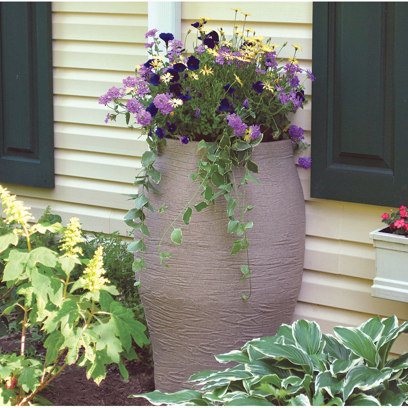 Sand 50 Gallon Stoneware Urn Rain Barrel with Hose