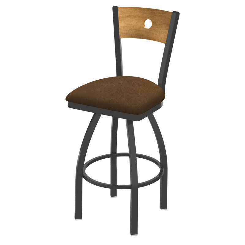 830 Voltaire Swivel Bar & Counter Stool, Medium Maple, Rein Thatch Vinyl / Pewter Frame, Bar Stool (30" Seat Height)