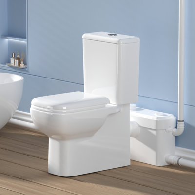 Toilette deux pièces Upflush avec pompe Macerator 600W pour le sous-sol, sortie arrière, double chasse, siège à fermeture en douceur, hauteur de confort de 17 pouces