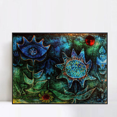 Impression sur toile encadrée, "Fleurs dans la nuit" par Paul Klee, art mural, décorations de bureau à domicile (cadre en bois de couleur mince, 18 po x 24 po)