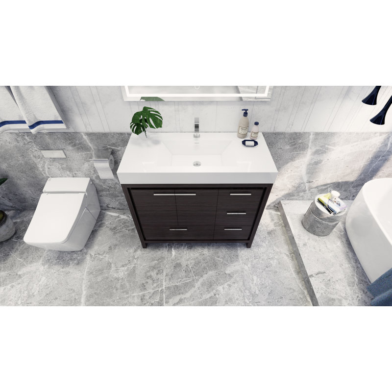 Meuble-lavabo simple 42 po Charmante, Chêne gris foncé, Chrome