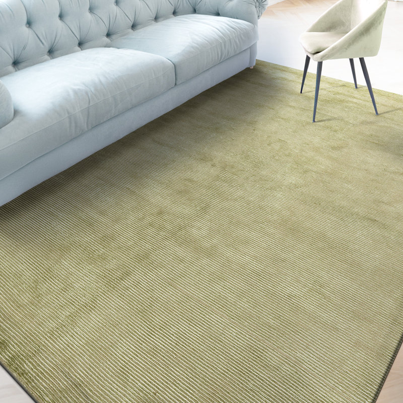 Tapis noué à la main, Rectangulaire 4 pi x 6 pi, Vert olive
