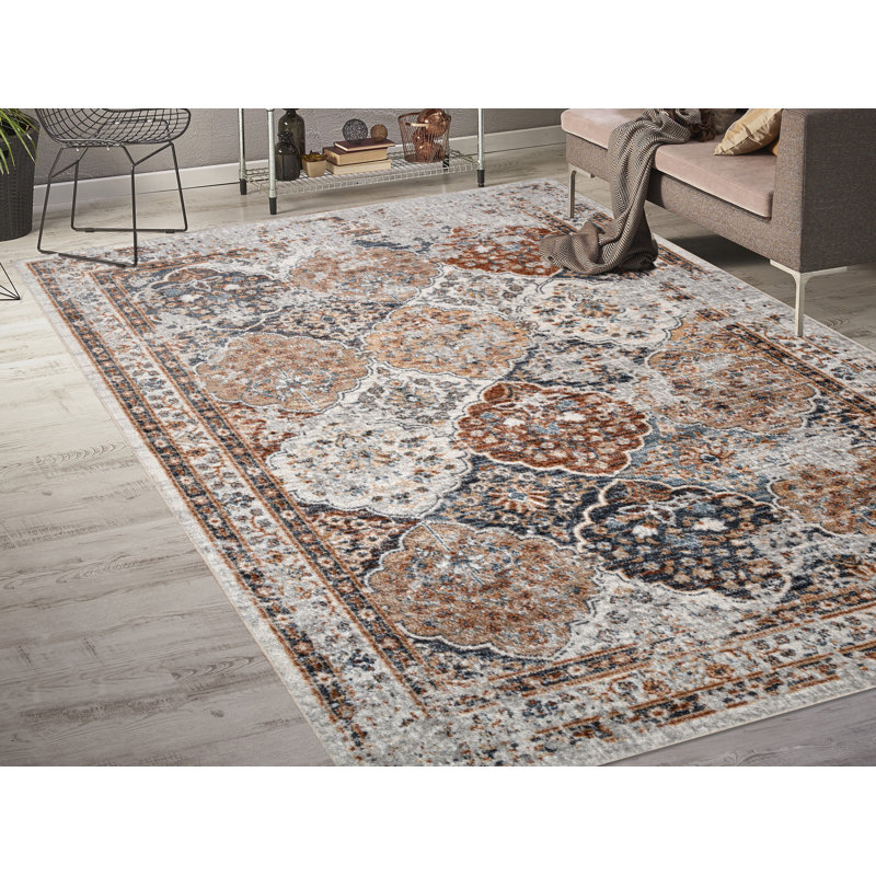 Tapis oriental en polypropylène / jute tissé à la machine Georgann en brun / gris, Rectangle 2 pi 7 po x 4 pi 11 po
