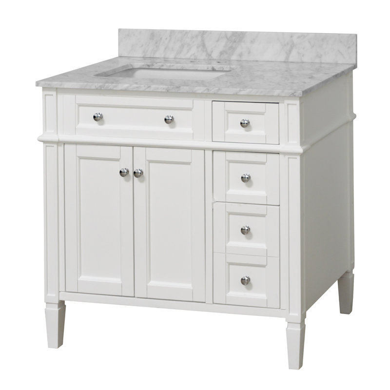 Lakeland 36" Single Bathroom Vanity Set with White Cabinet and Carrara Marble Countertop, White