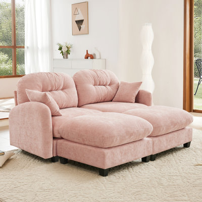Pink Chenille Sectional With , Ergonomic Design, And For Comfortable Bedrooms Modular : Fabric, Seat, Movable Living