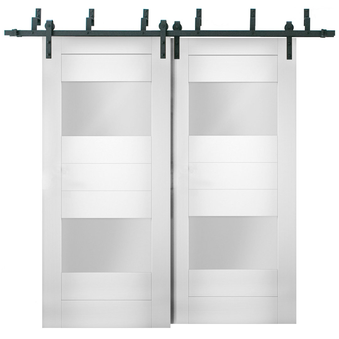 Sete Frosted Glass Bypass Barn White Doors VDomDoors 