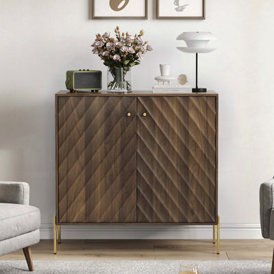 Mid-Century Modern Sideboard with Diagonal Wave Design and Metal Legs