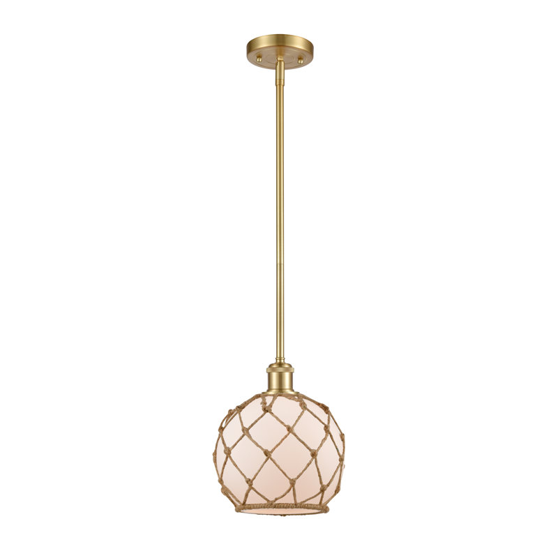 Luminaire suspendu en forme de globe à 1 lumière avec accents en corde Tobey, Blanc / Brun, H 10 pi x l 8 po x P 8 po