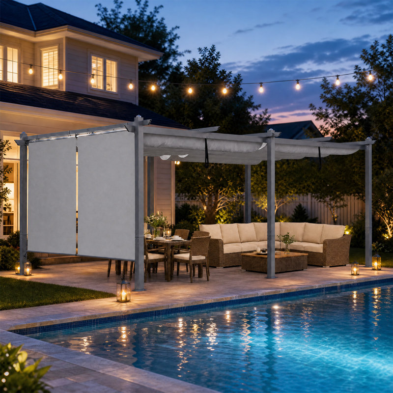 Pergola en aluminium avec auvent Aoodor, Gris, H 8,2 pi x l 20 pi x P 12 pi