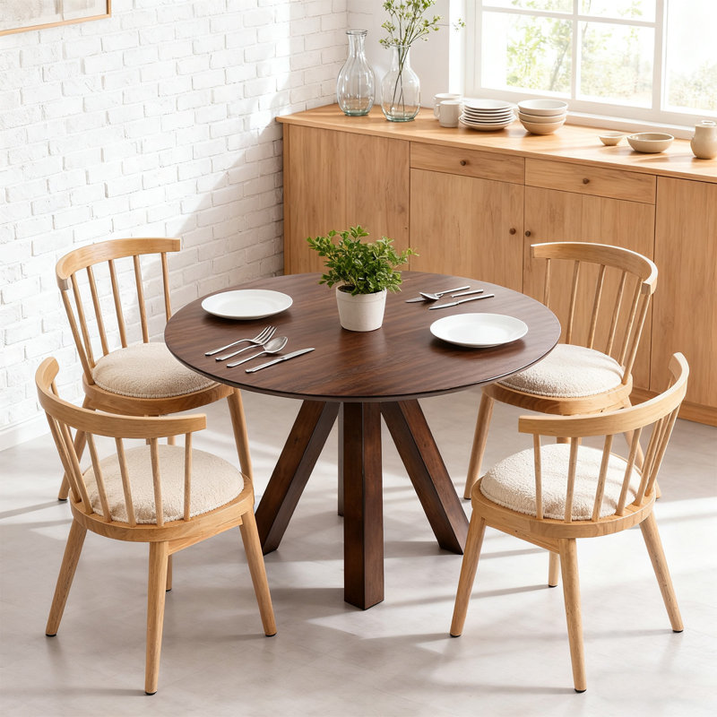 Dashaan 30'' Round Dining Table Set, Modern Kitchen Table Set With Dining Chairs For 4 Person, White/Natural