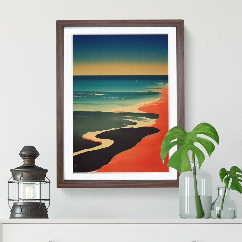 XV1022-3738X Red Sand Beach - Print, Walnut Framed, 66cm H x 48cm W, White