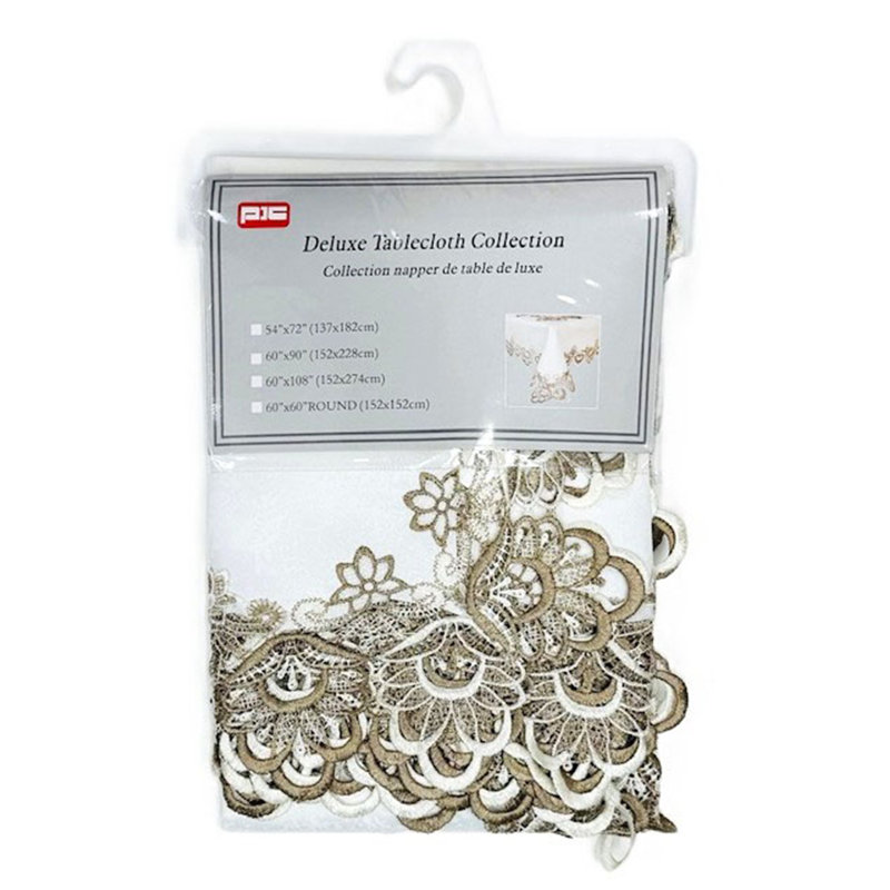 Nappe Florale, 90 po x 60 po, Blanc / Brun