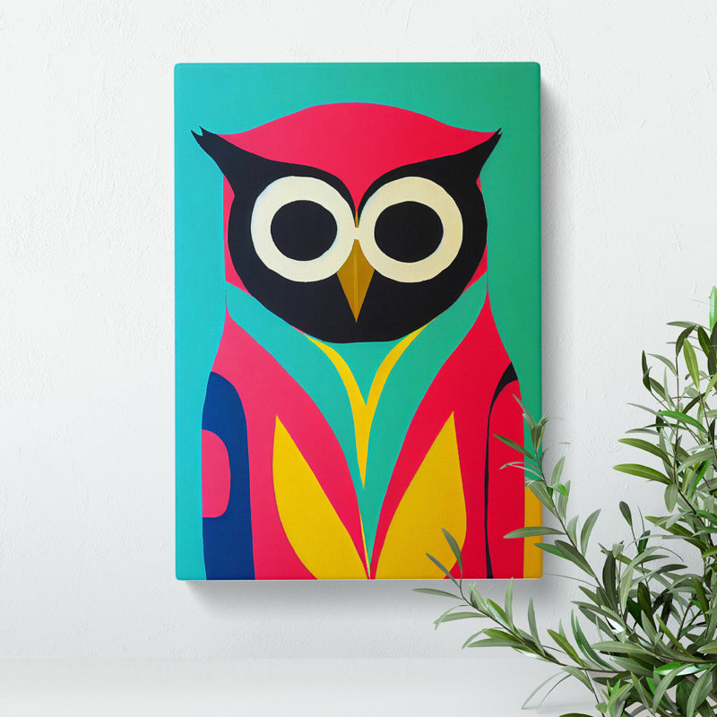Colourful Abstract Owl No.2 - Wrapped Canvas, 76cm H x 50cm W