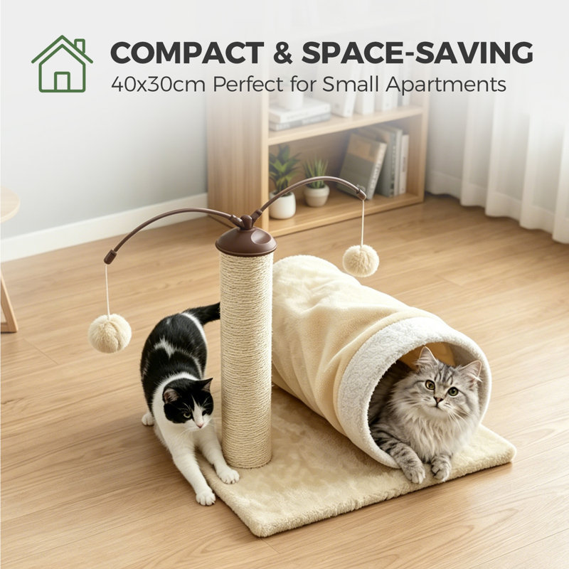Centre d'activité d'intérieur pour arbre à chat avec poteau à griffes en sisal et jouets à pompons suspendus pour chat