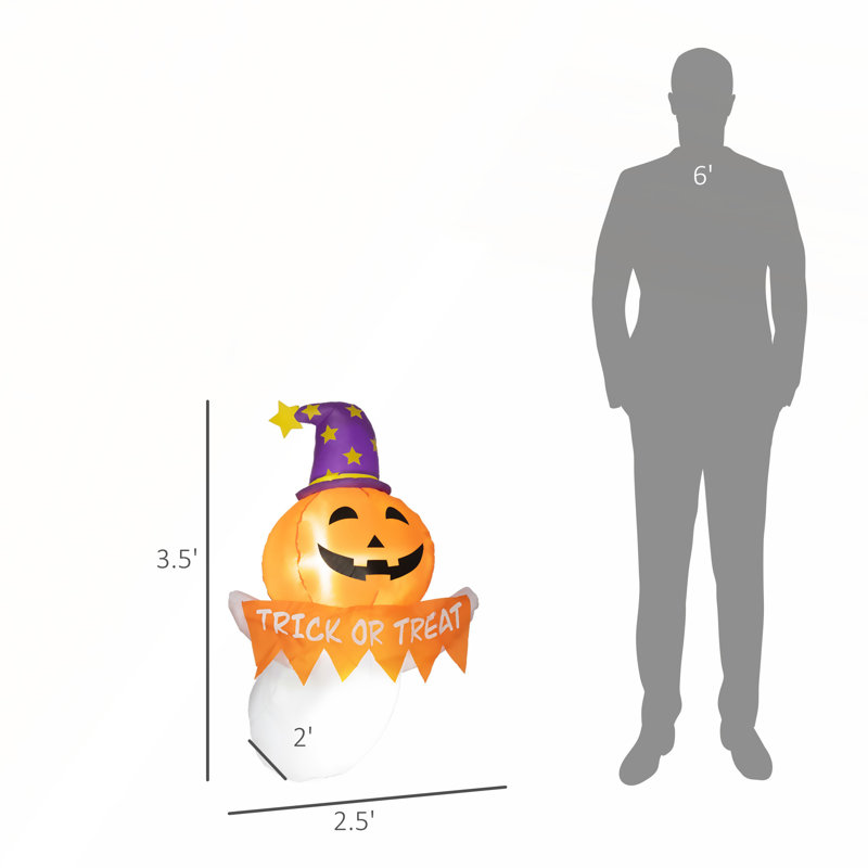 Outsunny 3.4ft Halloween Inflatable Ghost with Orange Face, LED Lights, and Suction Cups for Outdoor Decor