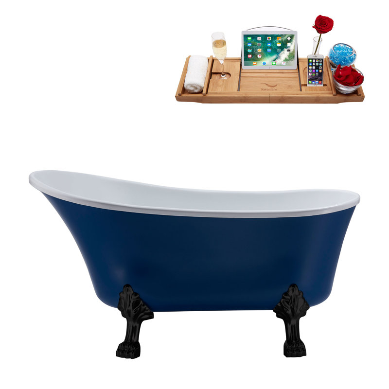 55.1'' x 26.8'' Soaking Acrylic Bathtub, Polished Chrome, Matte Black