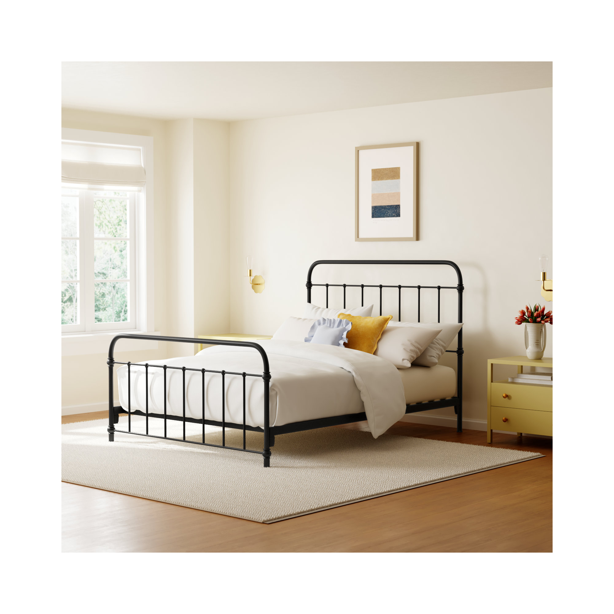 Niles Metal Bed, Black, Queen