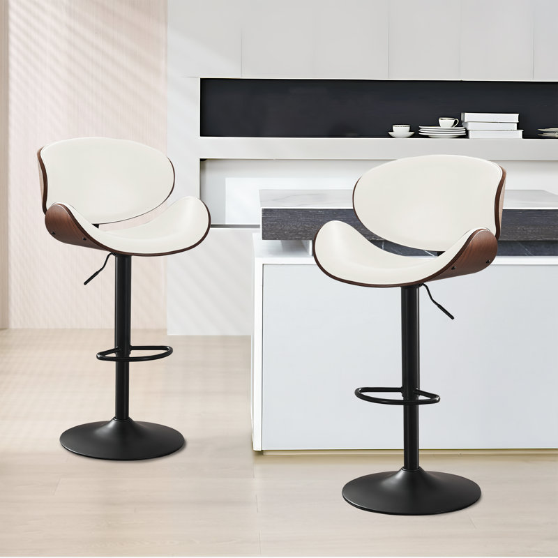 Tabourets de bar pivotants à hauteur réglable Bentwood, ensemble de 2 tabourets revêtus de similicuir avec structure en métal (blanc)