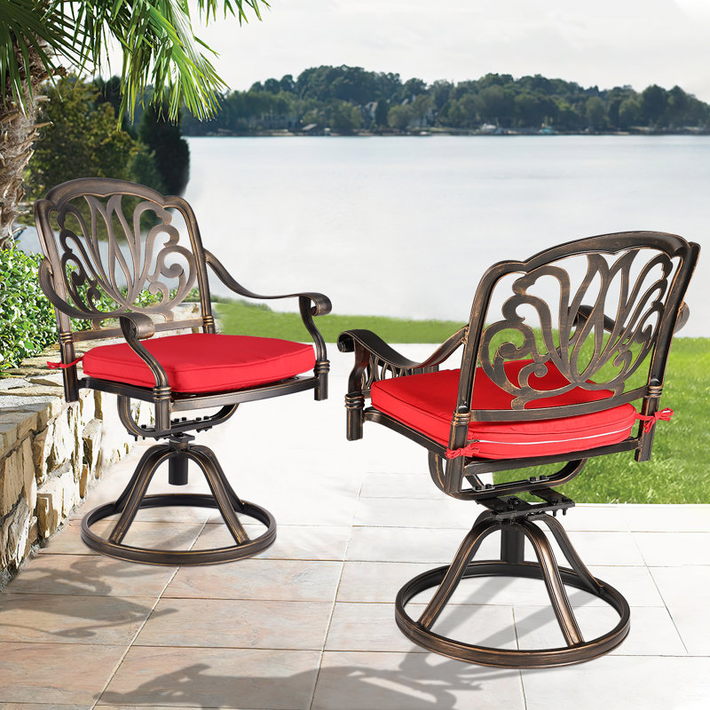 Fauteuil de patio pivotant avec coussin Vaidya, Rouge