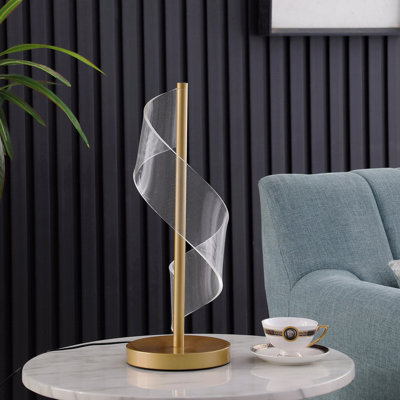 Lampe de table - 18,75 "Modern" S "Wave" tourbillon à DEL acrylique brossé doré