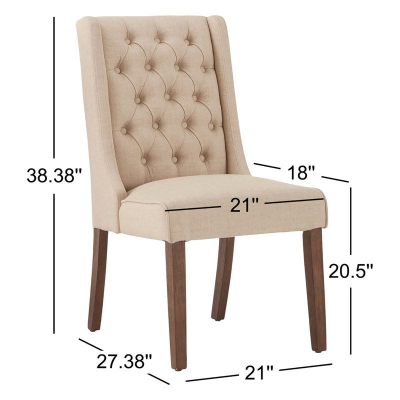 Dukinfield 20.5'' H Tufted Upholstered Side Chair, Beige Linen, Espresso