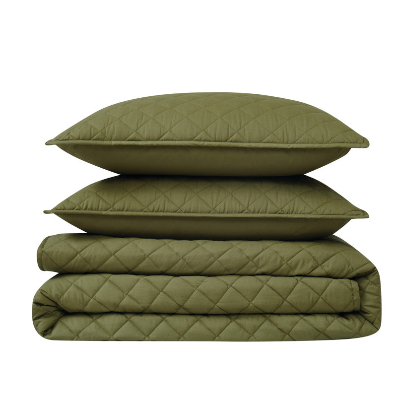Ensemble de courtepointe en coton, Courtepointe double et 2 taies décoratives standa, Vert
