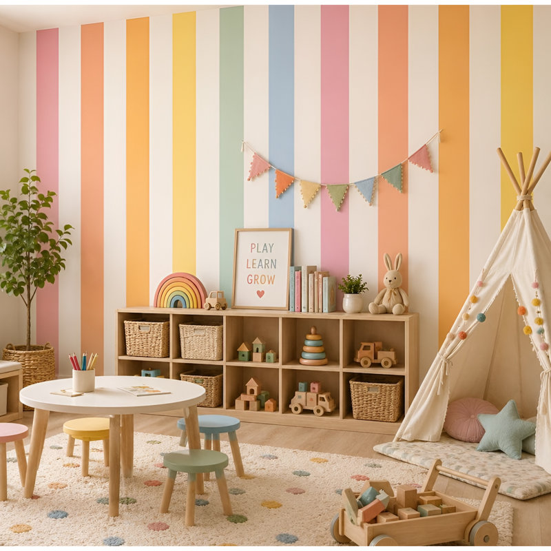 Ensemble de 10 décalcomanies murales Rainbow Bright, H 96 po x l 50 po, Rose / orange / jaune / vert / bleu
