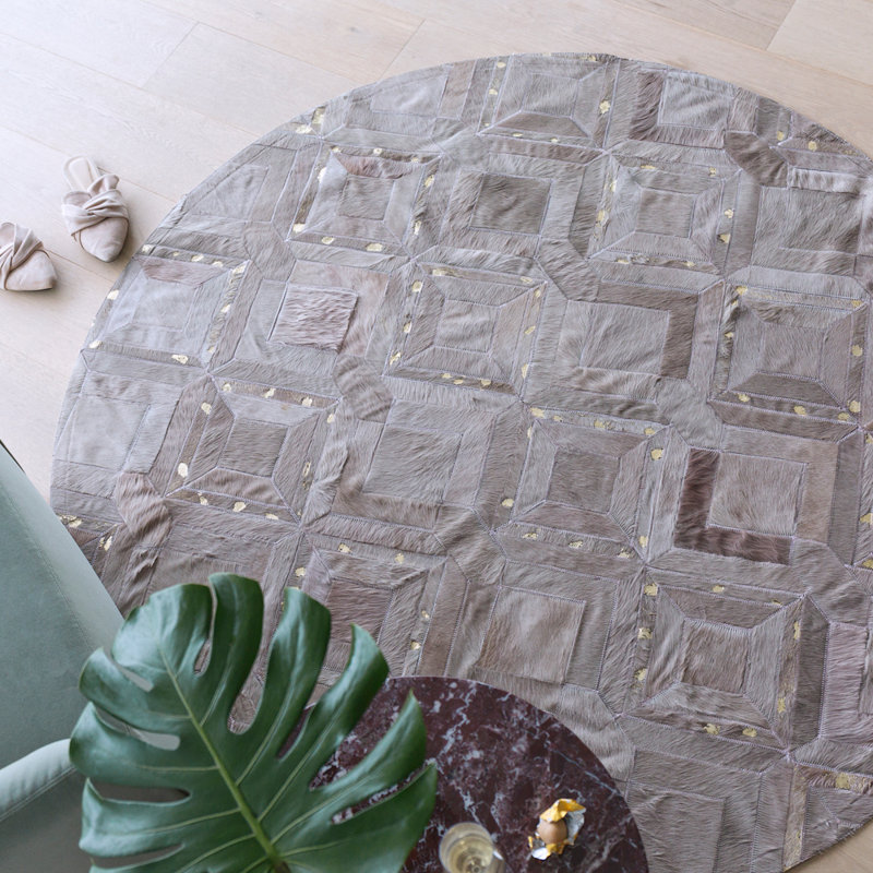 Cowhide Geometric Area Rug in Lilac Ash, Rectangle 5'7'' x 7'10''