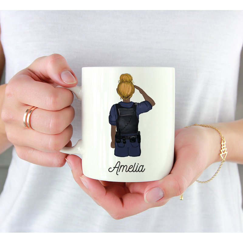 Tasse à café personnalisée, Brun / jaune, femme, agent de police 13, Oui