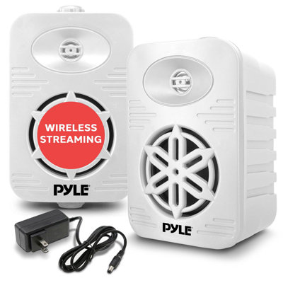 Haut-parleurs Bluetooth Pyle de 4 po, système de haut-parleurs sans fil 2 voies intérieur / extérieur imperméable avec tweeter en polymère de 1/2 po, fabrication en ABS robuste, parfait pour la terrasse, la piscine, le bateau ou le pont (blanc, paquet de 2)