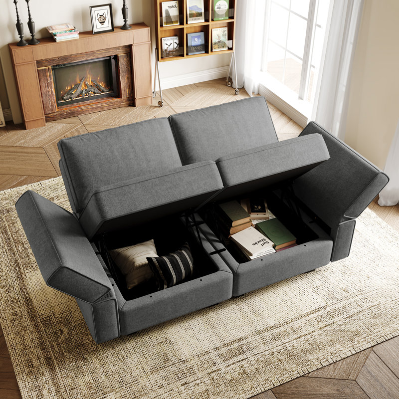Upholstered Loveseat With Storage, Light Gray