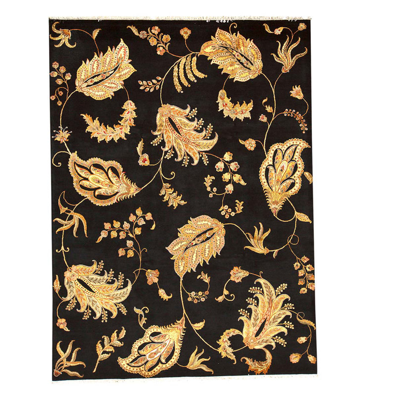 Tapis beige / noir noué à la main de haute qualité