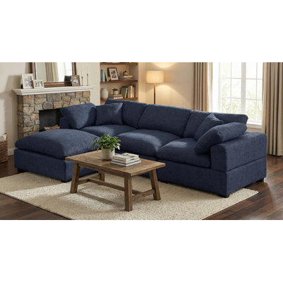 Caylob 4 - Piece 111.5" W Modular Sectional Upholstered Chenille L Shaped Couch With Reversible Ottoman