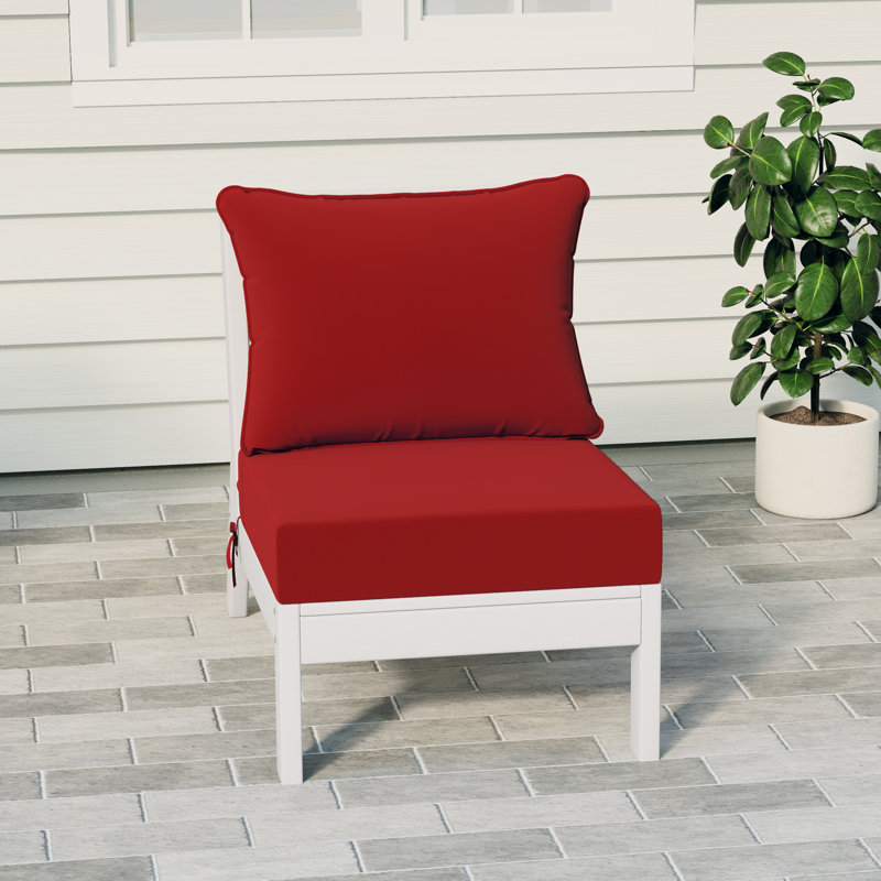 Deep Seating Armless Chair With Cushions, Red, White