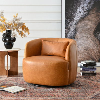Jaydin 100% Genuine Leather Swivel Barrel Armchair with Natural Leather Aroma
