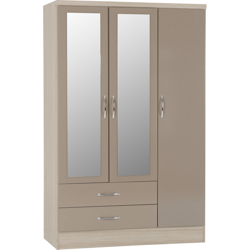 Cascio 3 Door Wardrobe, Oyster Gloss/Light Oak Effect Veneer