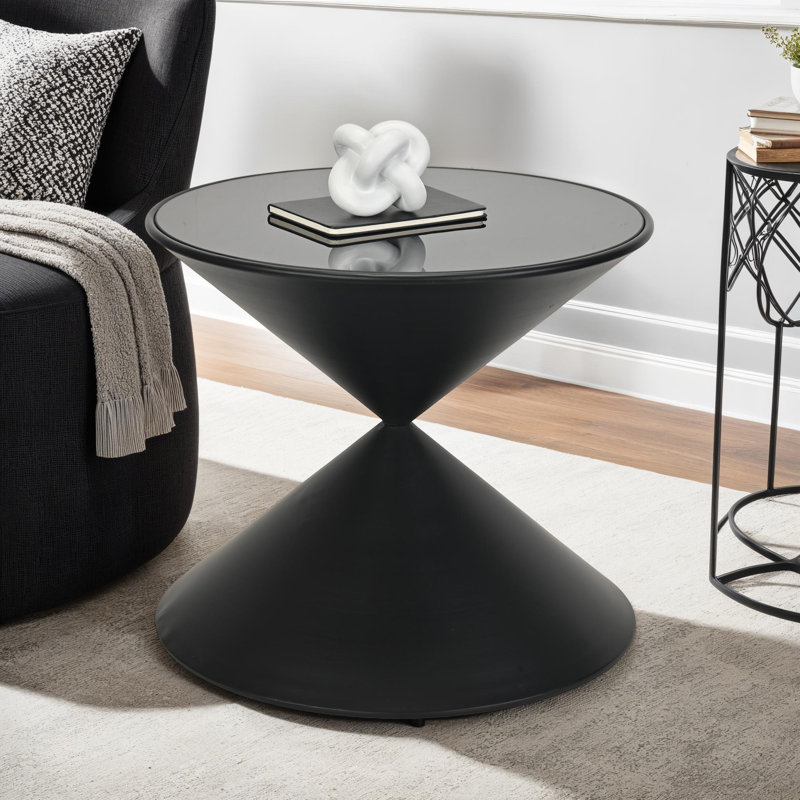 Liora Hourglass Shaped Black Metal Table & Glass Top