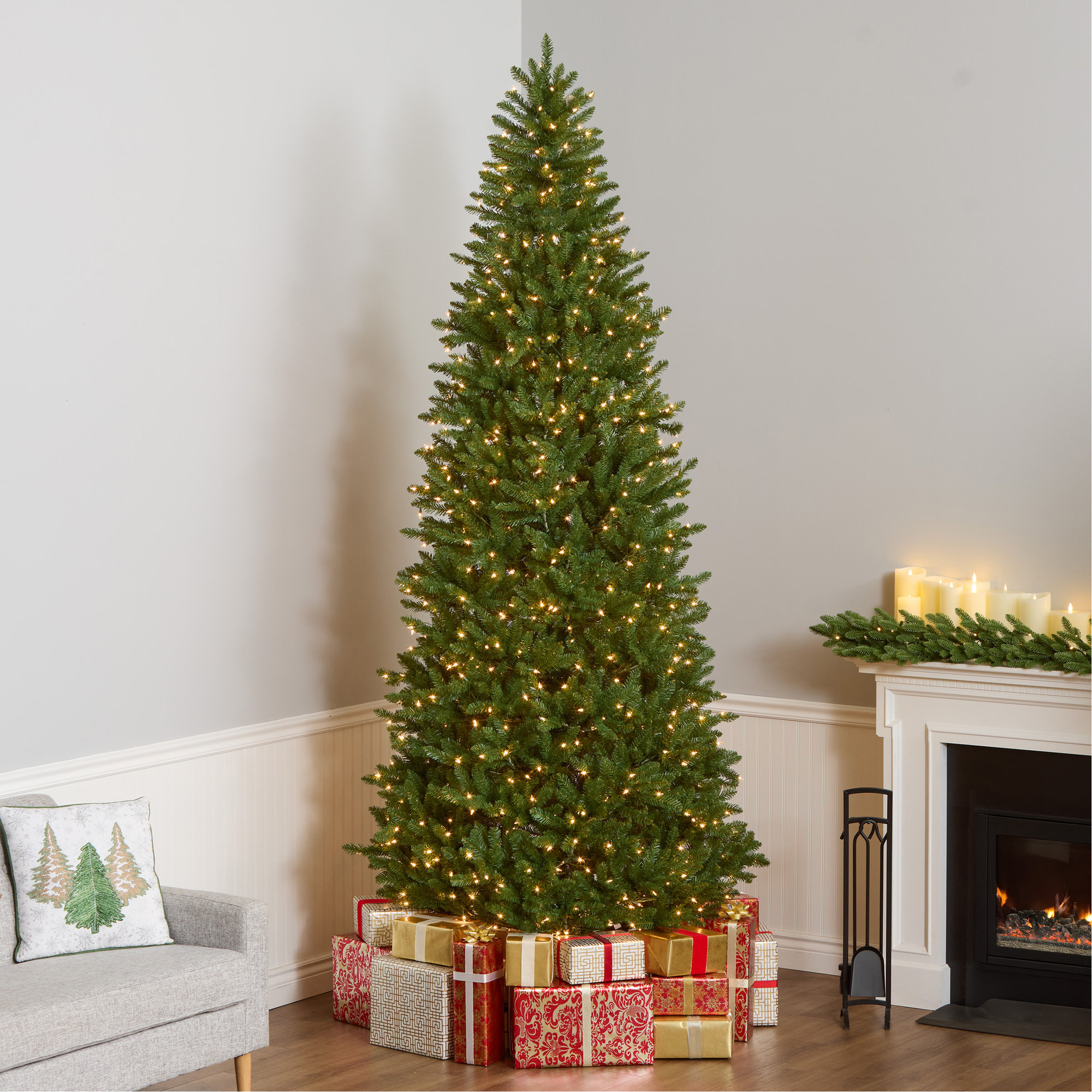 The Holiday Aisle® Natural Fraser Slim Fir Tree with Clear Lights, 10'